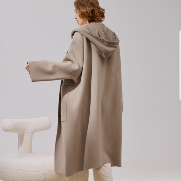 Ana Hooded Wool Cashmere Coat (Bone/Beige) - NAP Loungewear - Picture 6 of 13